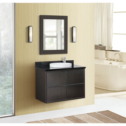37" Single wall mount vanity in Cappuccino finish with Black Galaxy top and round sink