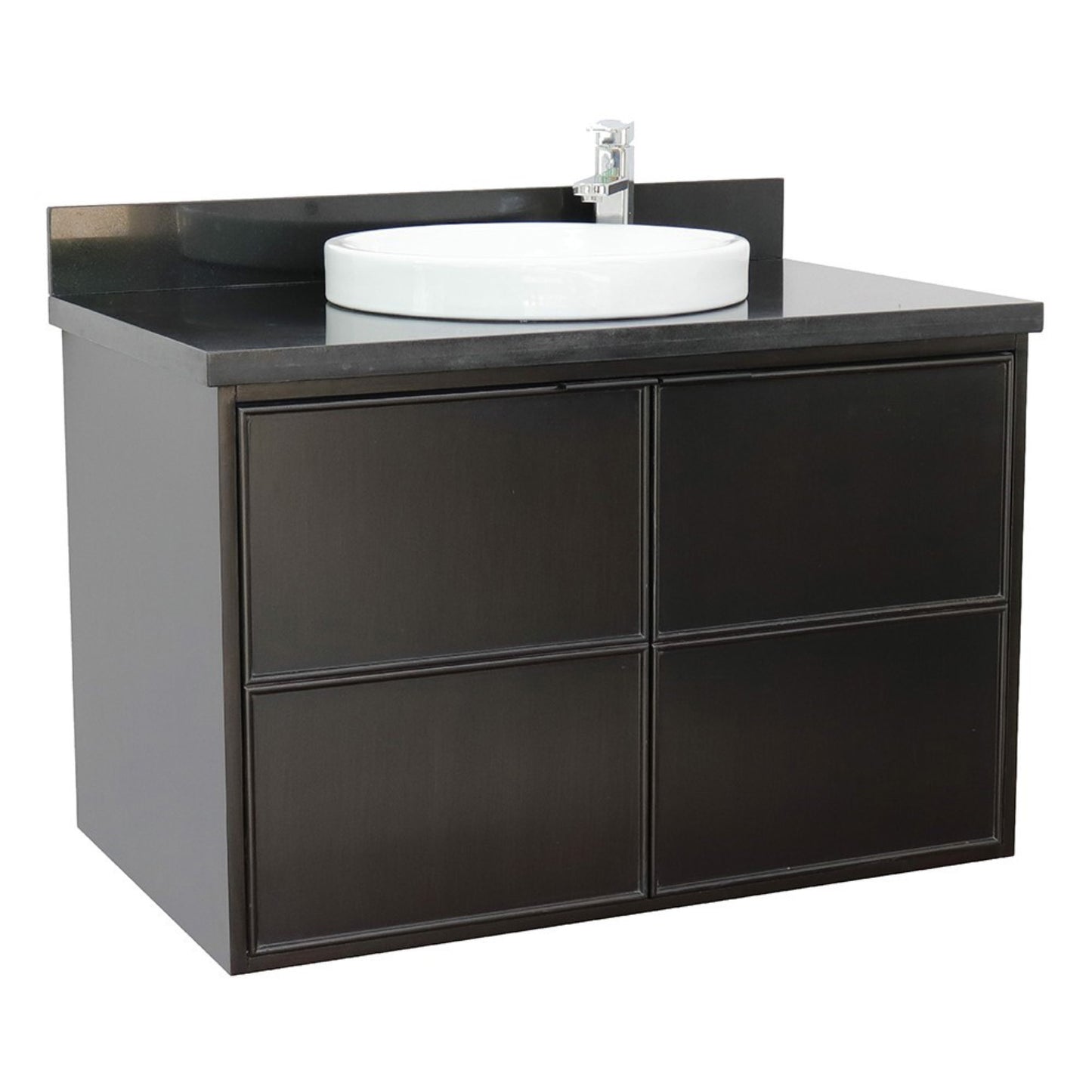 37" Single wall mount vanity in Cappuccino finish with Black Galaxy top and round sink