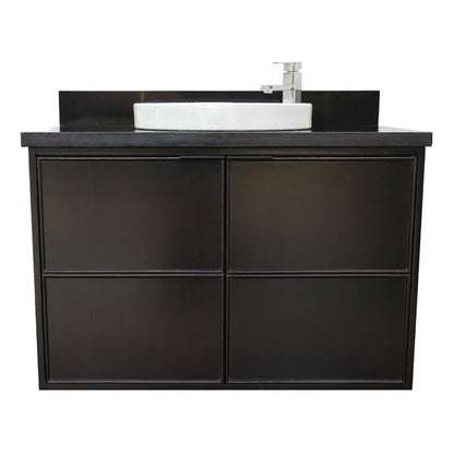 37" Single wall mount vanity in Cappuccino finish with Black Galaxy top and round sink