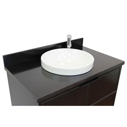 37" Single wall mount vanity in Cappuccino finish with Black Galaxy top and round sink