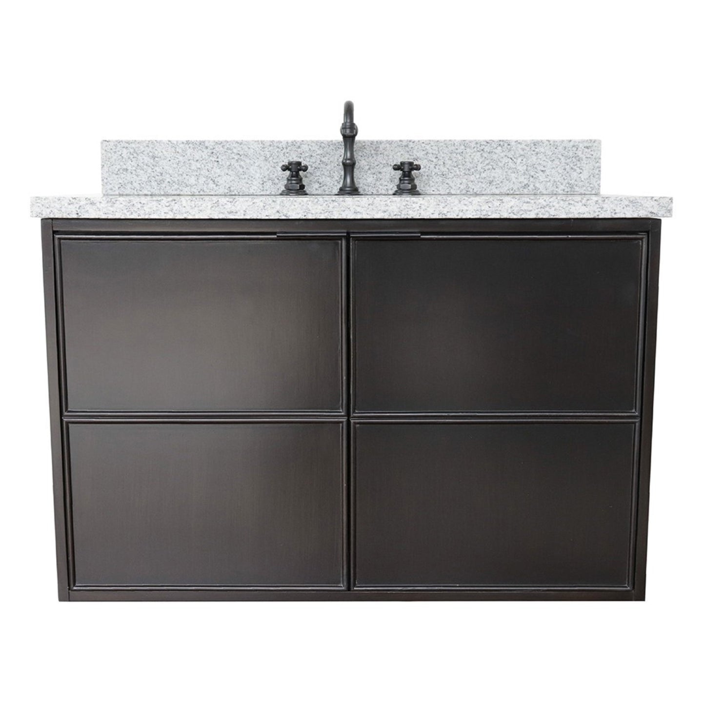37" Single wall mount vanity in Cappuccino finish with Gray granite top and oval sink
