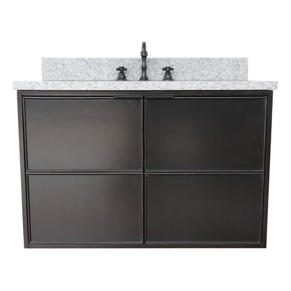 37" Single wall mount vanity in Cappuccino finish with Gray granite top and oval sink