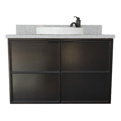 37" Single wall mount vanity in Cappuccino finish with Gray granite top and round sink