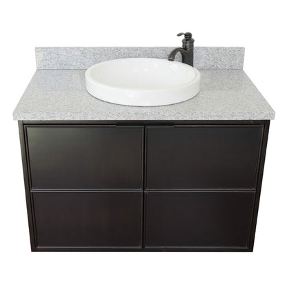 37" Single wall mount vanity in Cappuccino finish with Gray granite top and round sink