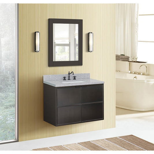 37" Single wall mount vanity in Cappuccino finish with Gray granite top and rectangle sink