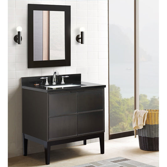 37" Single vanity in Cappuccino finish with Black Galaxy top and rectangle sink
