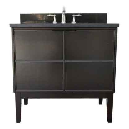 37" Single vanity in Cappuccino finish with Black Galaxy top and rectangle sink