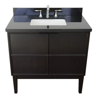 37" Single vanity in Cappuccino finish with Black Galaxy top and rectangle sink