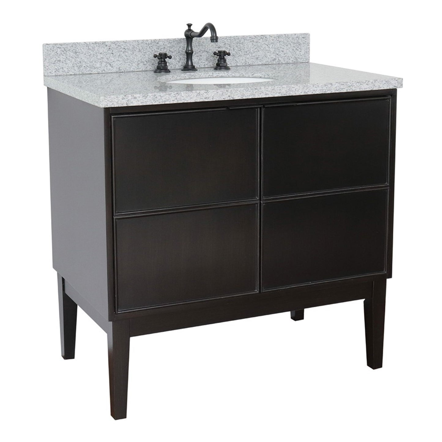 37" Single vanity in Cappuccino finish with Gray granite top and oval sink