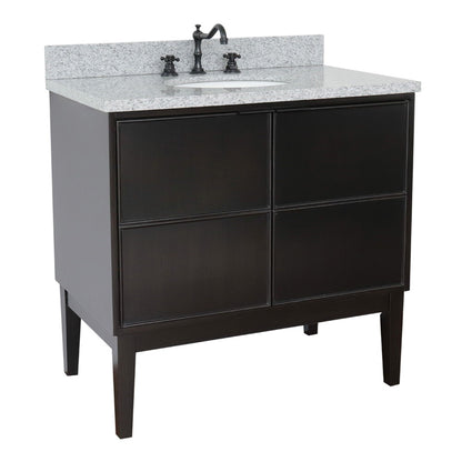 37" Single vanity in Cappuccino finish with Gray granite top and oval sink