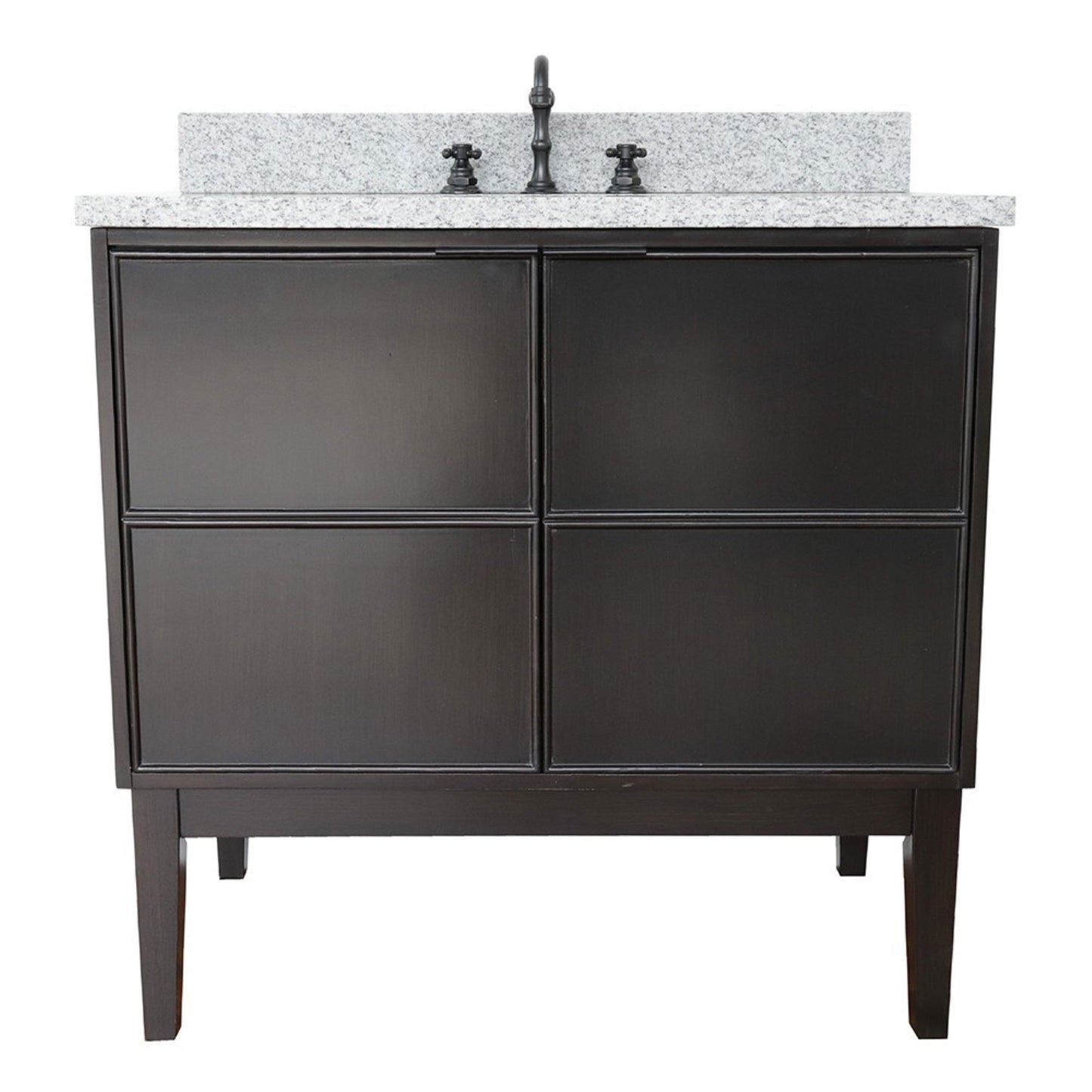 37" Single vanity in Cappuccino finish with Gray granite top and oval sink