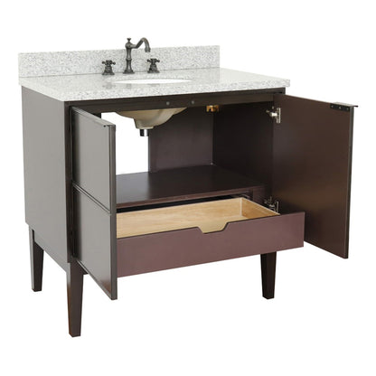 37" Single vanity in Cappuccino finish with Gray granite top and oval sink
