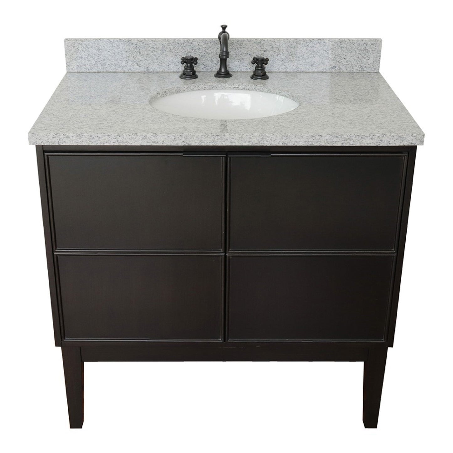 37" Single vanity in Cappuccino finish with Gray granite top and oval sink