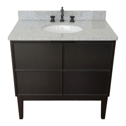 37" Single vanity in Cappuccino finish with Gray granite top and oval sink