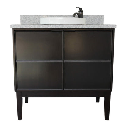 37" Single vanity in Cappuccino finish with Gray granite top and round sink