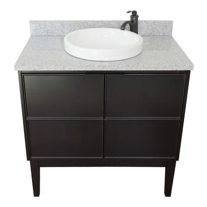37" Single vanity in Cappuccino finish with Gray granite top and round sink