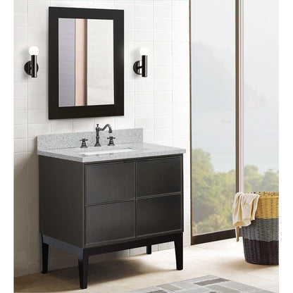 37" Single vanity in Cappuccino finish with Gray granite top and rectangle sink