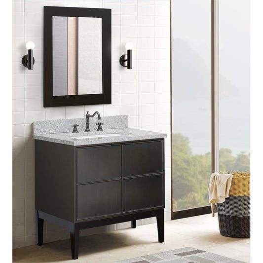 37" Single vanity in Cappuccino finish with Gray granite top and rectangle sink