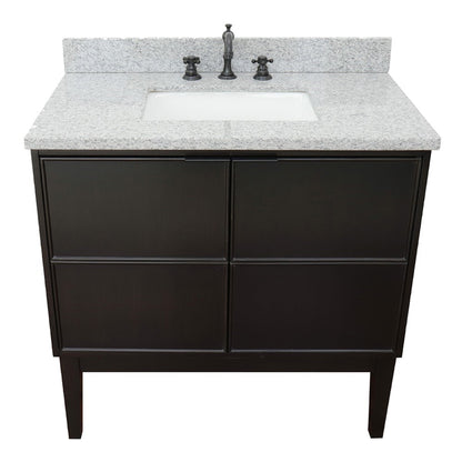 37" Single vanity in Cappuccino finish with Gray granite top and rectangle sink