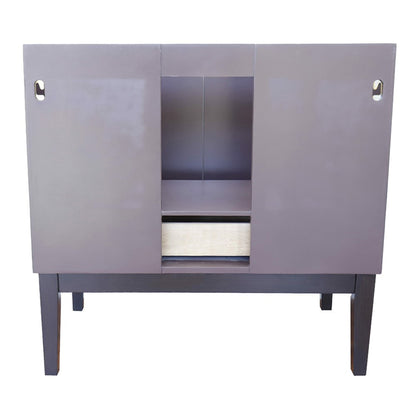 37" Single vanity in Cappuccino finish with White engineered stone top and oval sink