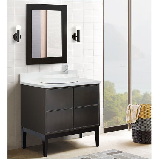 37" Single vanity in Cappuccino finish with White engineered stone top and round sink