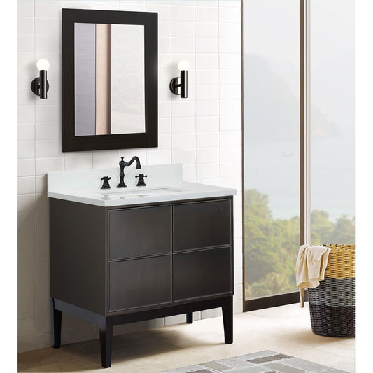 37" Single vanity in Cappuccino finish with White engineered stone top and rectangle sink