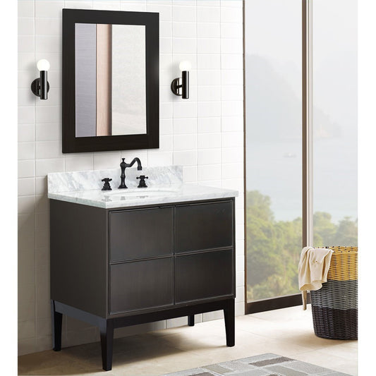 37" Single vanity in Cappuccino finish with White Carrara top and oval sink