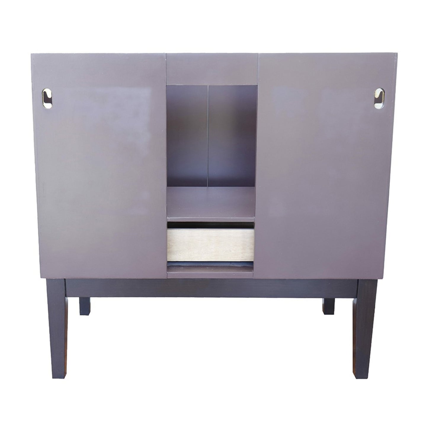 37" Single vanity in Cappuccino finish with White Carrara top and oval sink