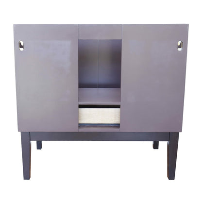 37" Single vanity in Cappuccino finish with White Carrara top and round sink