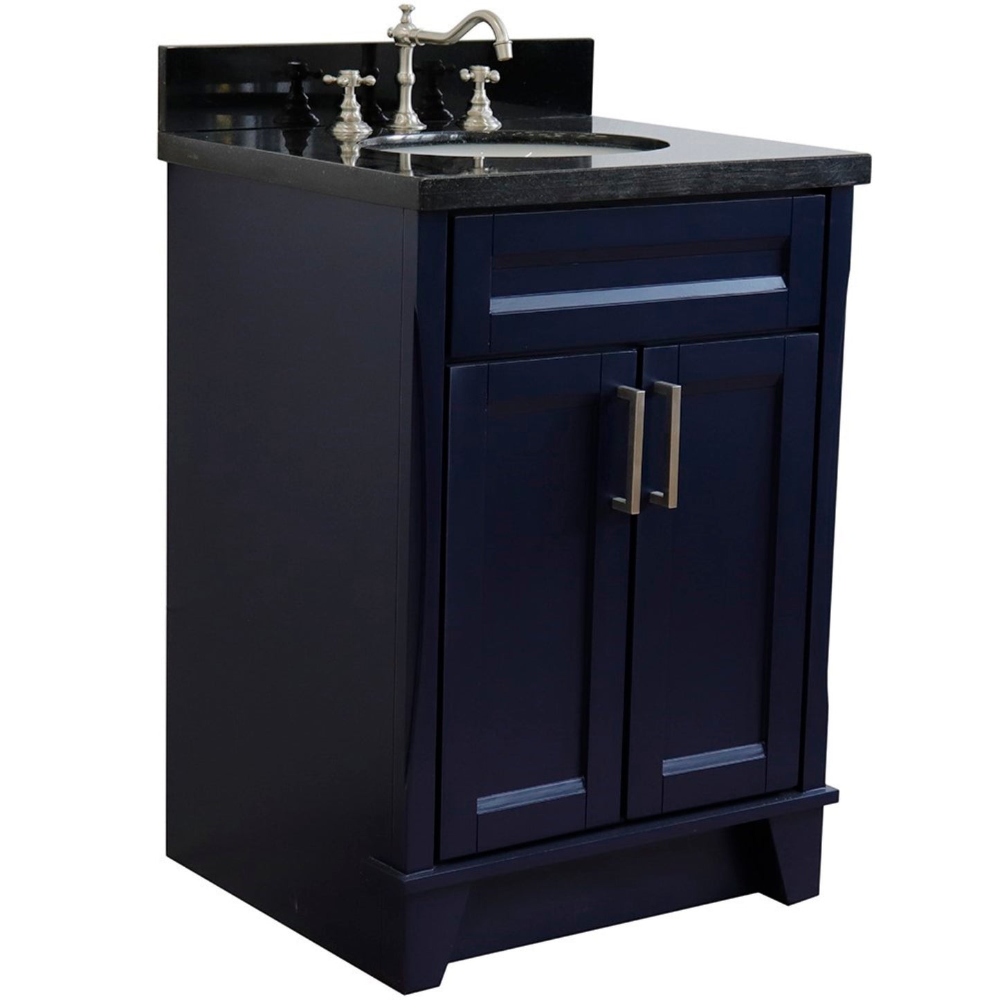 25" Single sink vanity in Blue finish with Black galaxy granite and oval sink
