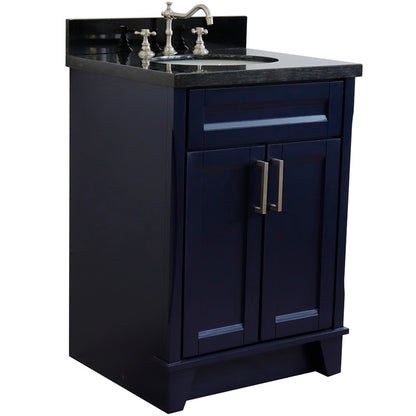 25" Single sink vanity in Blue finish with Black galaxy granite and oval sink