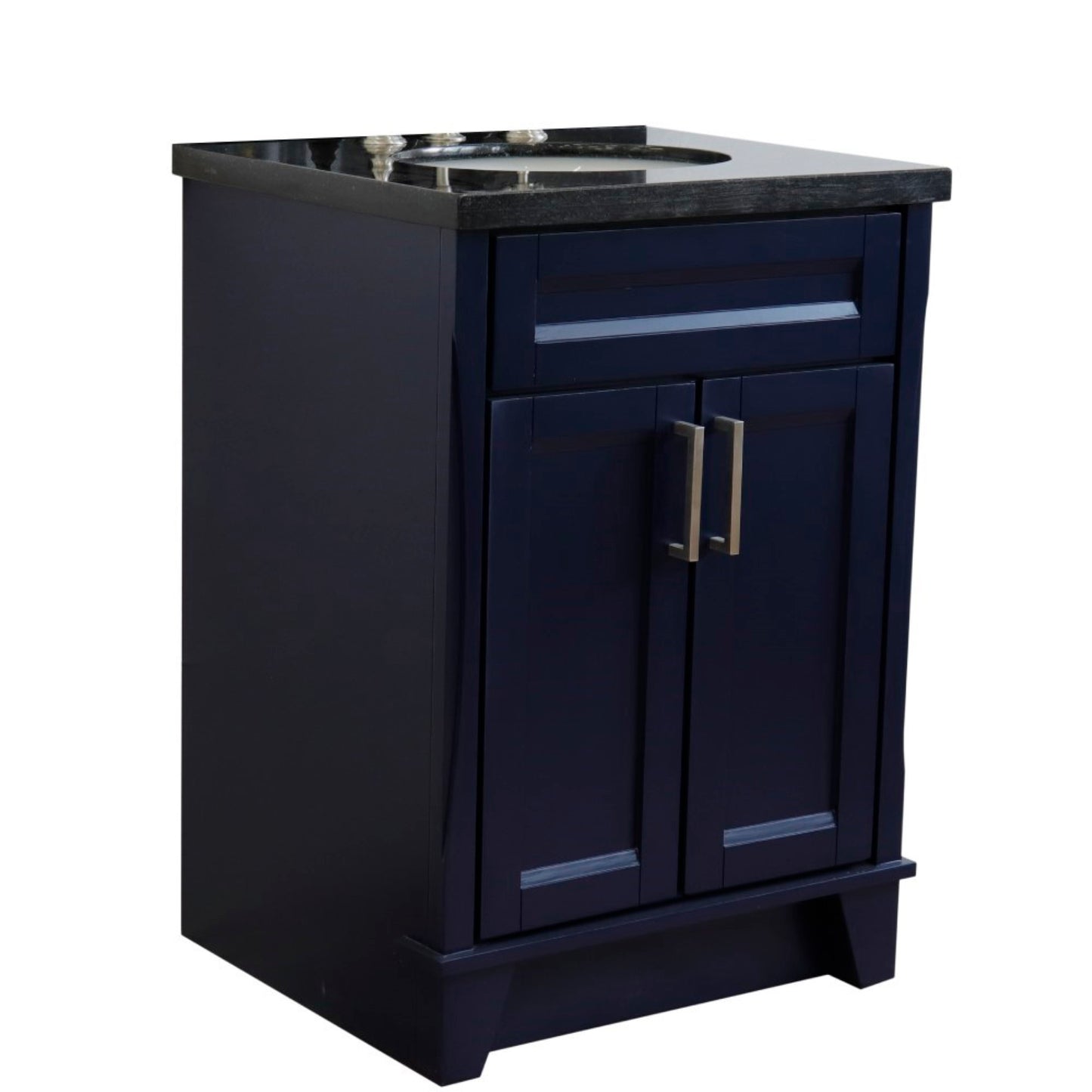 25" Single sink vanity in Blue finish with Black galaxy granite and oval sink