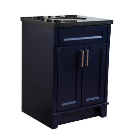 25" Single sink vanity in Blue finish with Black galaxy granite and oval sink