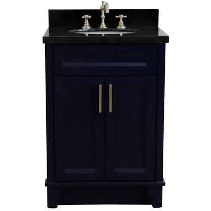 25" Single sink vanity in Blue finish with Black galaxy granite and oval sink