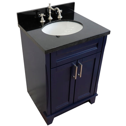 25" Single sink vanity in Blue finish with Black galaxy granite and oval sink