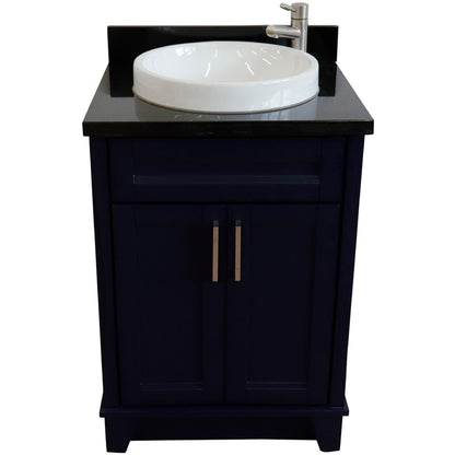 25" Single sink vanity in Blue finish with Black galaxy granite and round sink