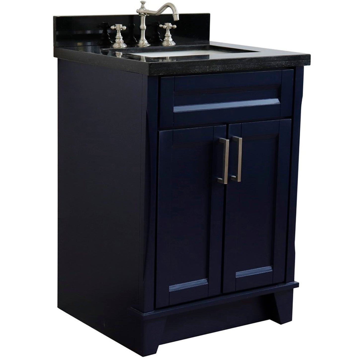25" Single sink vanity in Blue finish with Black galaxy granite and rectangle sink
