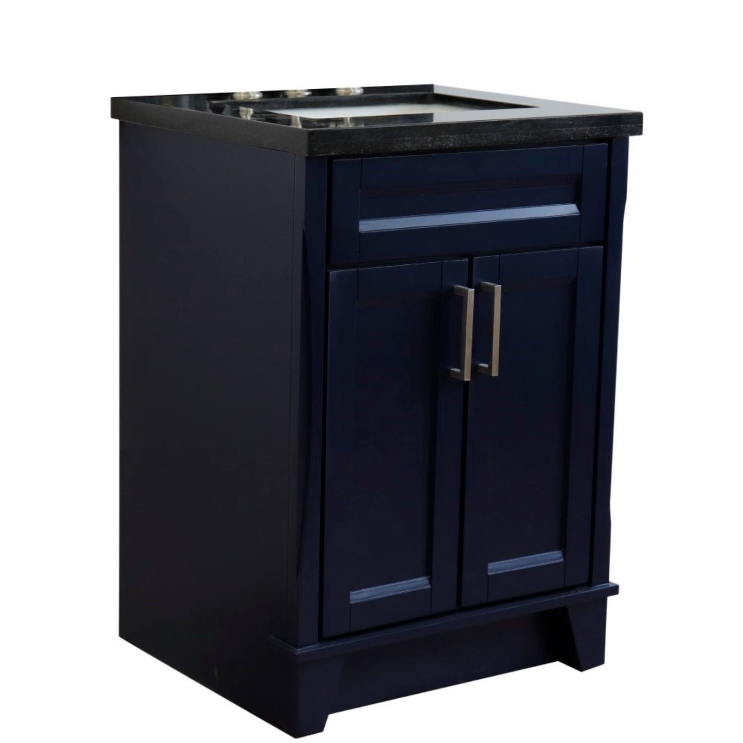 25" Single sink vanity in Blue finish with Black galaxy granite and rectangle sink