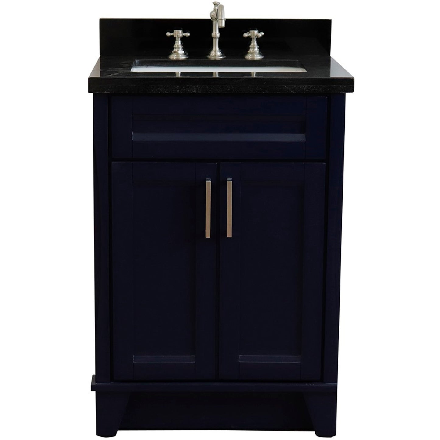 25" Single sink vanity in Blue finish with Black galaxy granite and rectangle sink