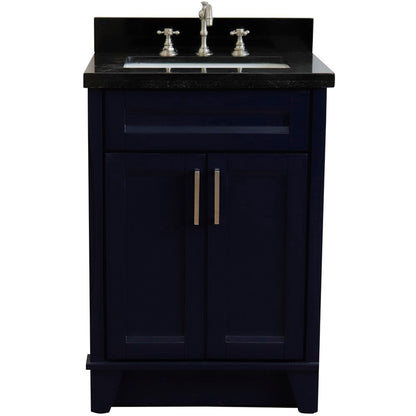25" Single sink vanity in Blue finish with Black galaxy granite and rectangle sink