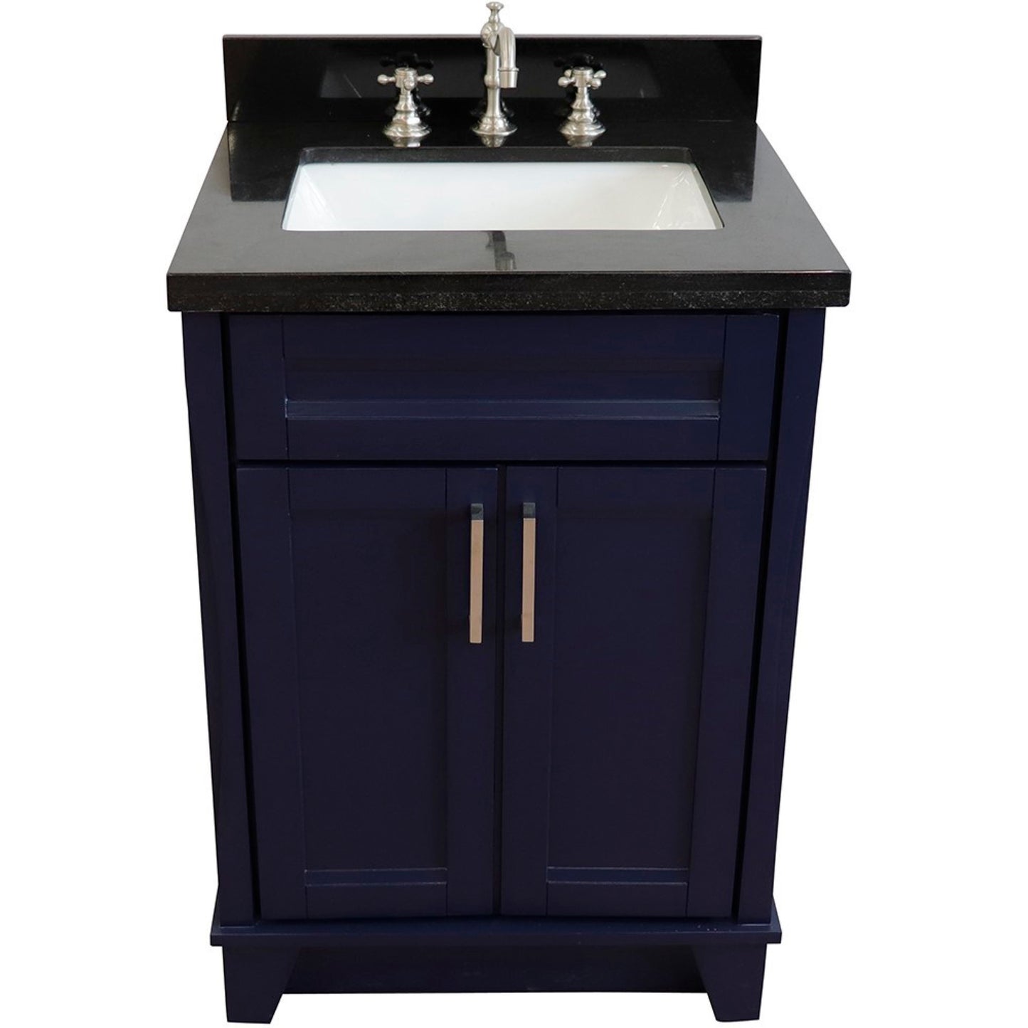 25" Single sink vanity in Blue finish with Black galaxy granite and rectangle sink