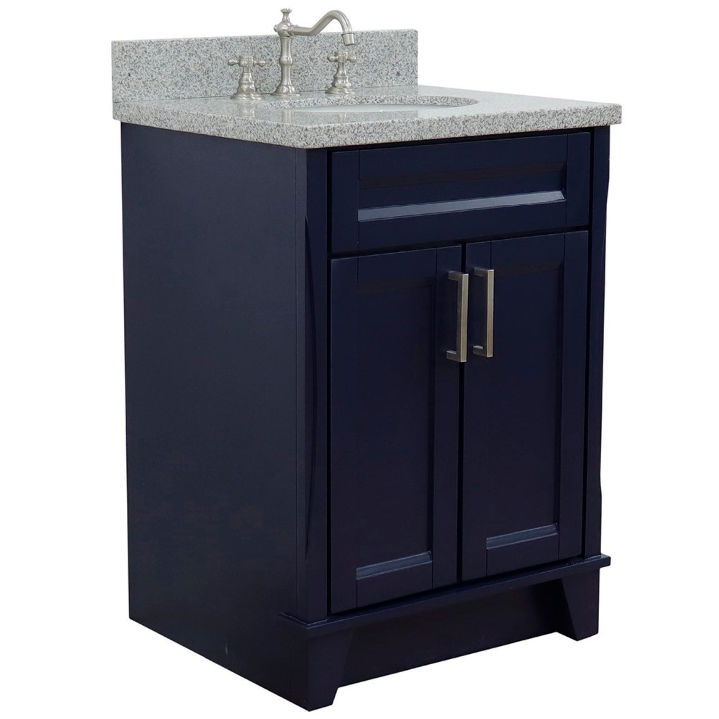 25" Single sink vanity in Blue finish with Gray granite and oval sink