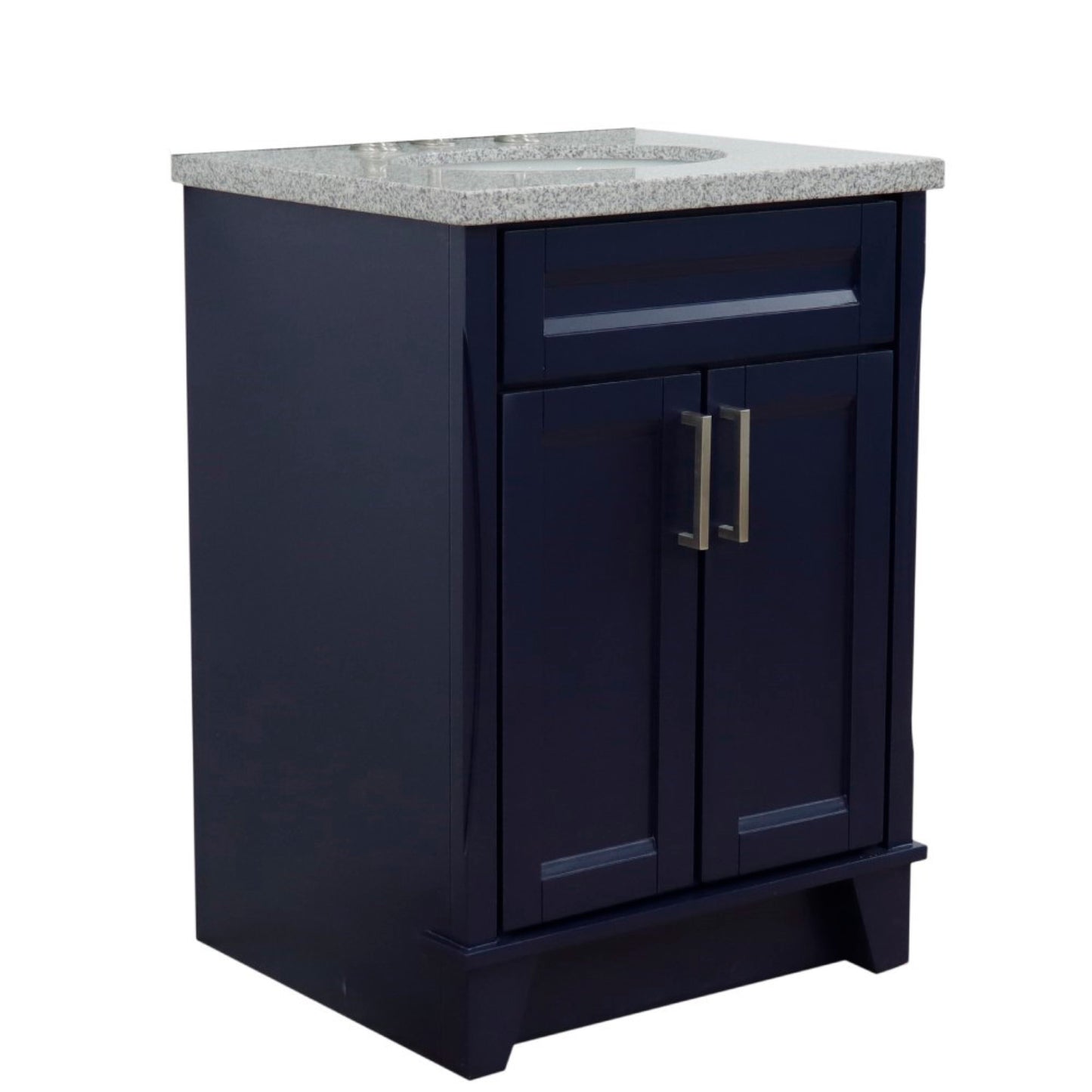 25" Single sink vanity in Blue finish with Gray granite and oval sink