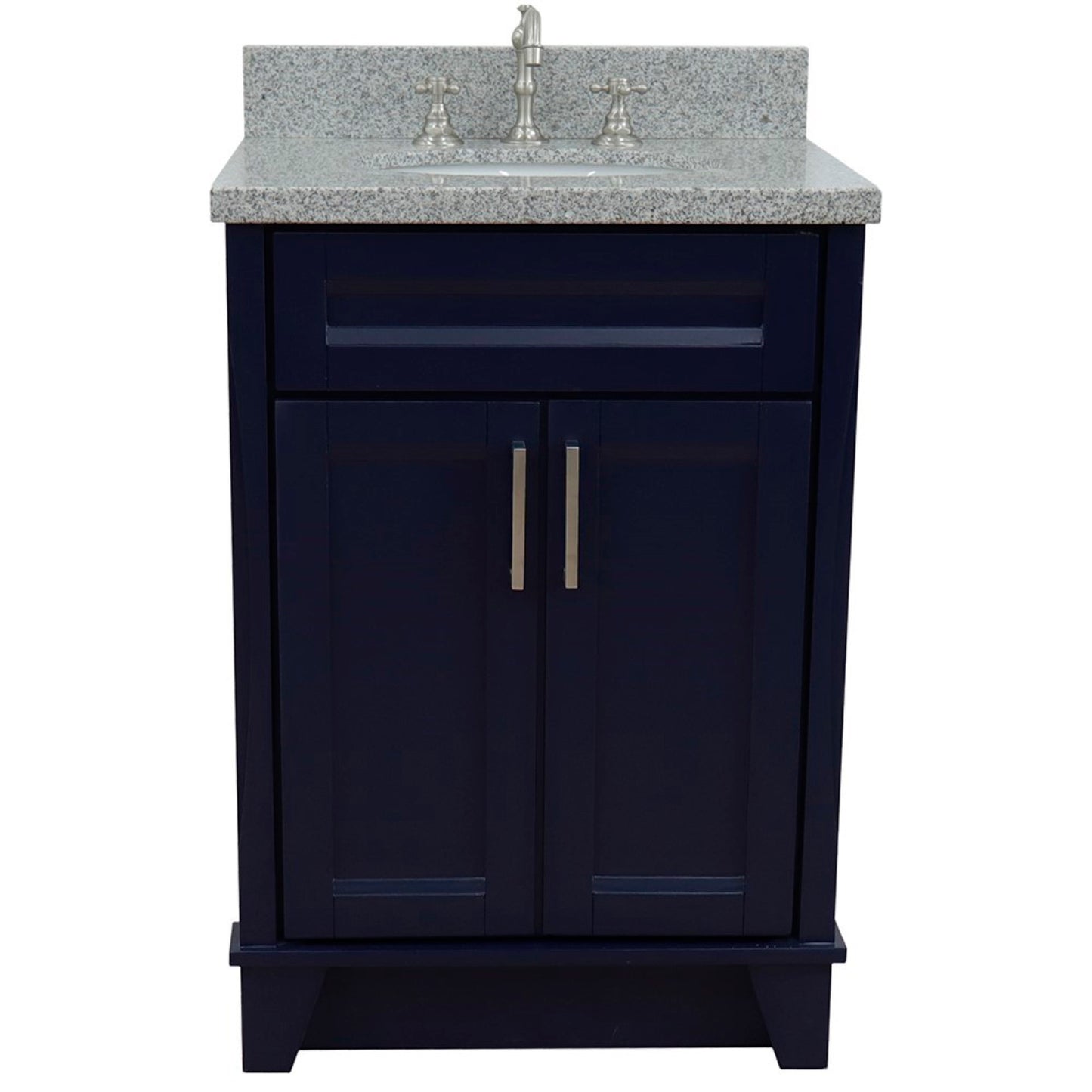 25" Single sink vanity in Blue finish with Gray granite and oval sink