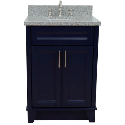 25" Single sink vanity in Blue finish with Gray granite and oval sink