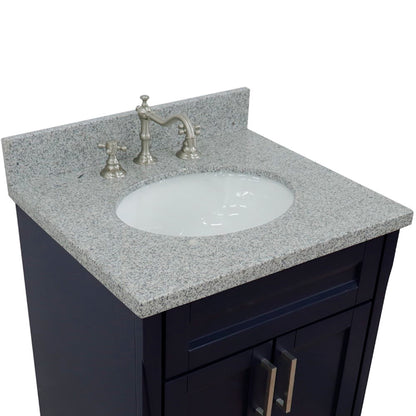25" Single sink vanity in Blue finish with Gray granite and oval sink