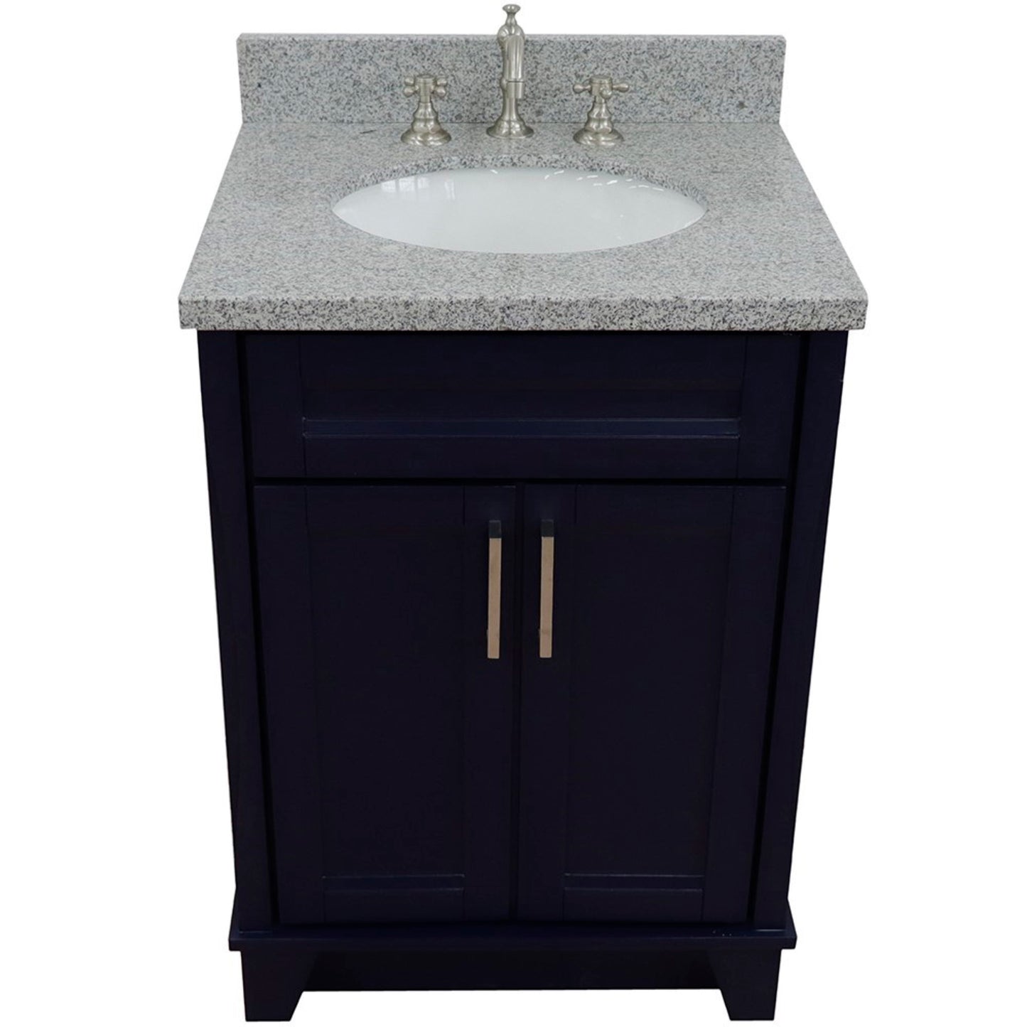 25" Single sink vanity in Blue finish with Gray granite and oval sink