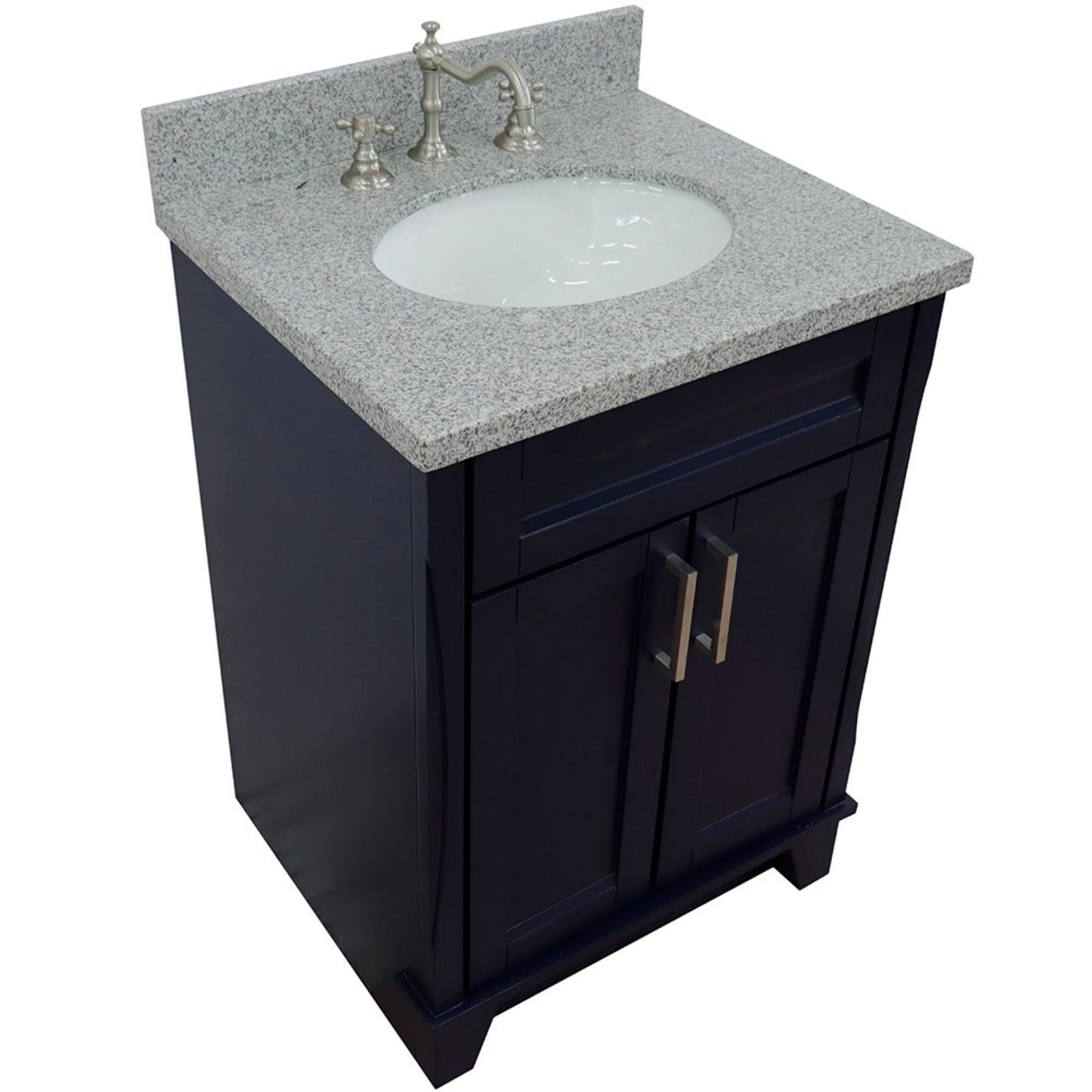 25" Single sink vanity in Blue finish with Gray granite and oval sink