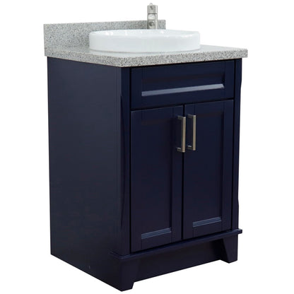 25" Single sink vanity in Blue finish with Gray granite and round sink