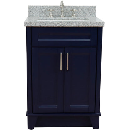 25" Single sink vanity in Blue finish with Gray granite and rectangle sink